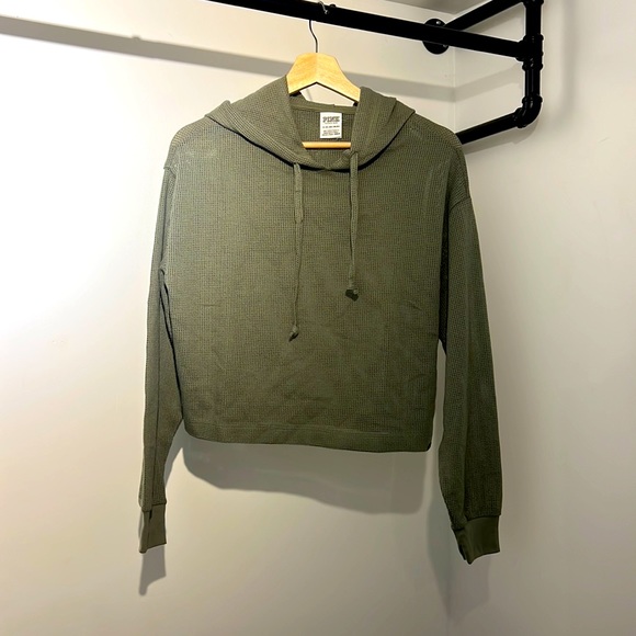 PINK crop mesh olive green long sleeve - Picture 1 of 5